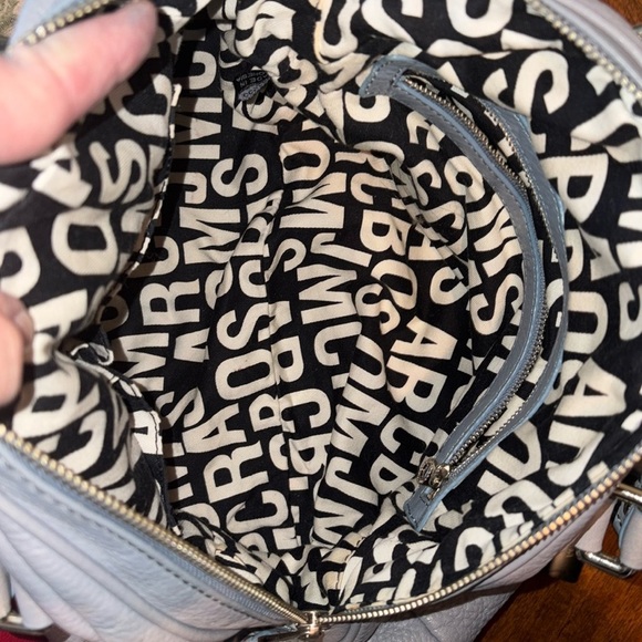 Marc Jacobs  Dome top satchel shoulder bag  Crossbody bag  leather blue gray EUC - Picture 3 of 17